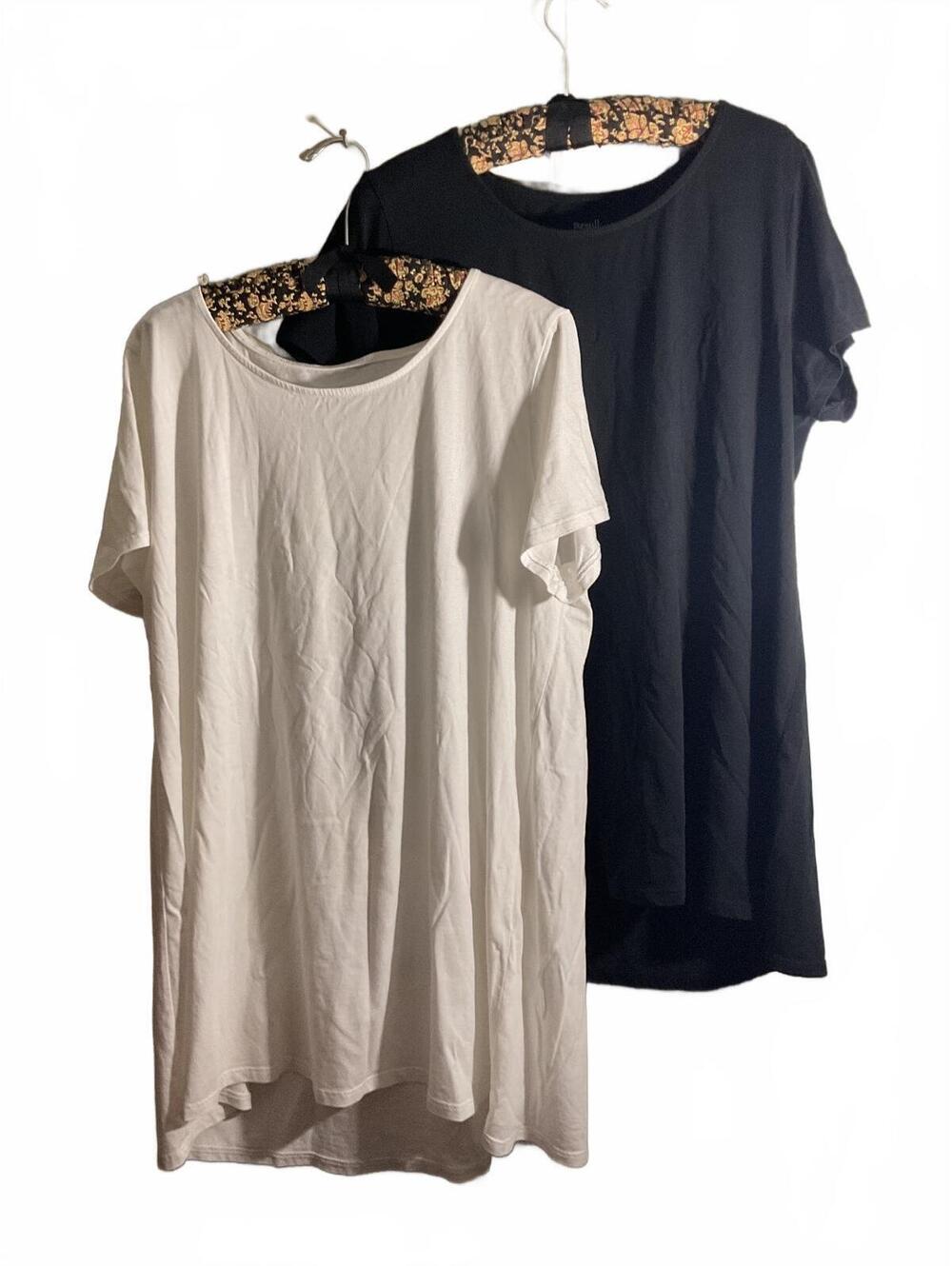 Purejill Scoop Neck Elliptical Tees (2) White and Black, Size Large Tall
